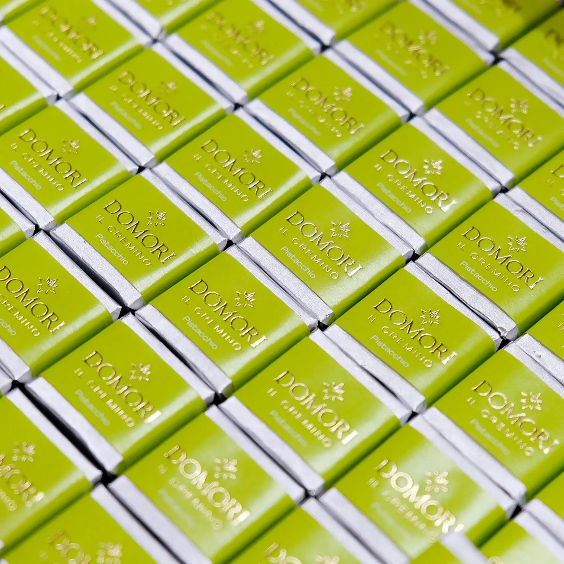 Domori Classic Pistachio Cremino Bag with bright green foil bars