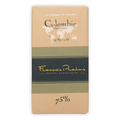 Pralus Colombie 75% dark chocolate bar in beige olive wrapper with map