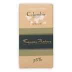 Pralus Colombie 75% dark chocolate bar in beige olive wrapper with map