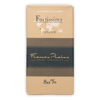Pralus Fortissima 80% dark chocolate bar in beige brown gold wrapper