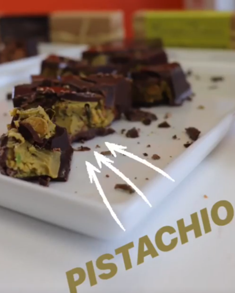 Pralus Infernale Pistache Praline Bar 75%: dark chocolate-covered pistachio bars