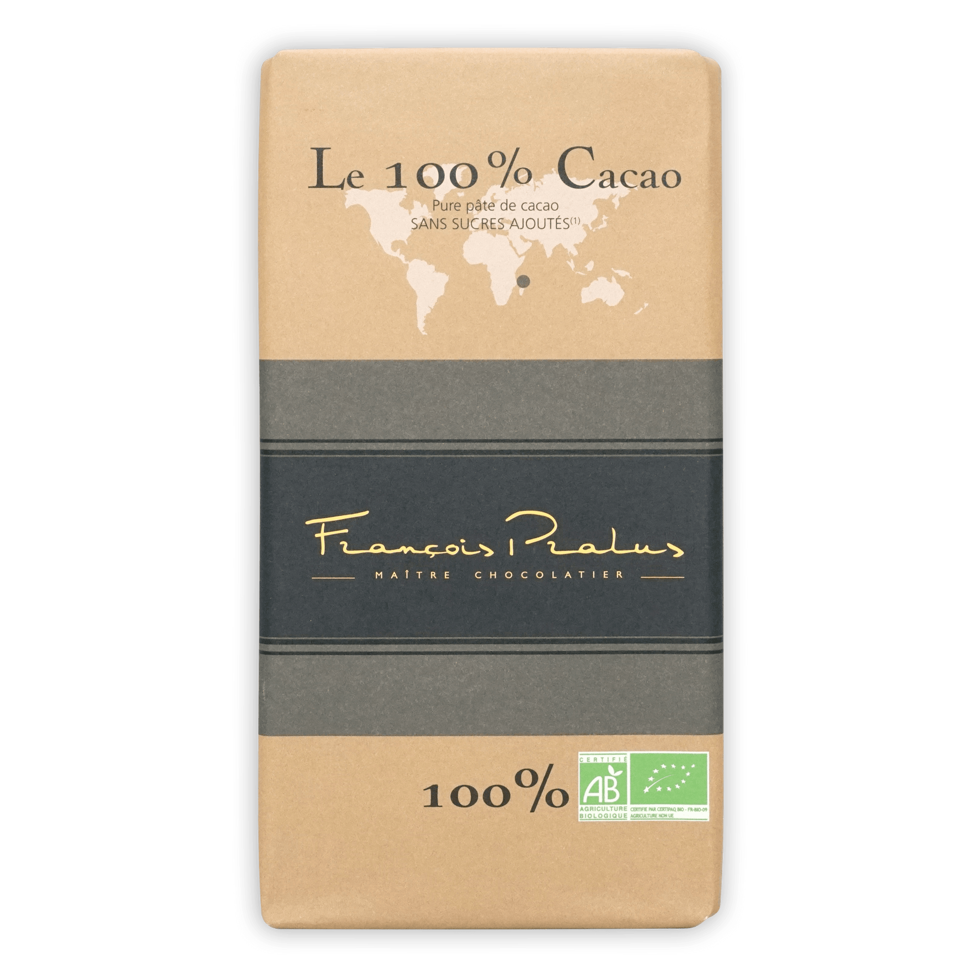 Pralus Le 100% Madagascar dark chocolate bar in beige and gray wrap