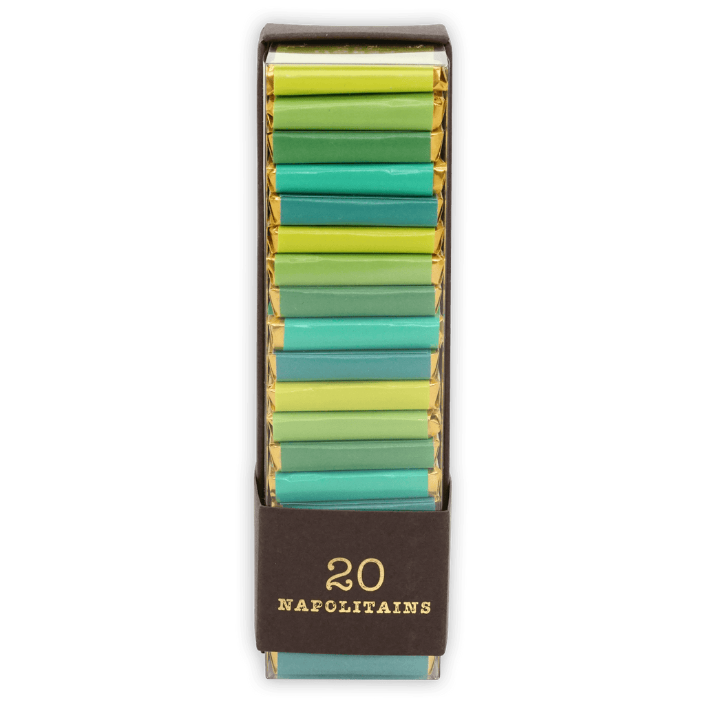 Pralus Napolitans Organic Vintages box of 20 assorted green teal foil-wrapped chocolates