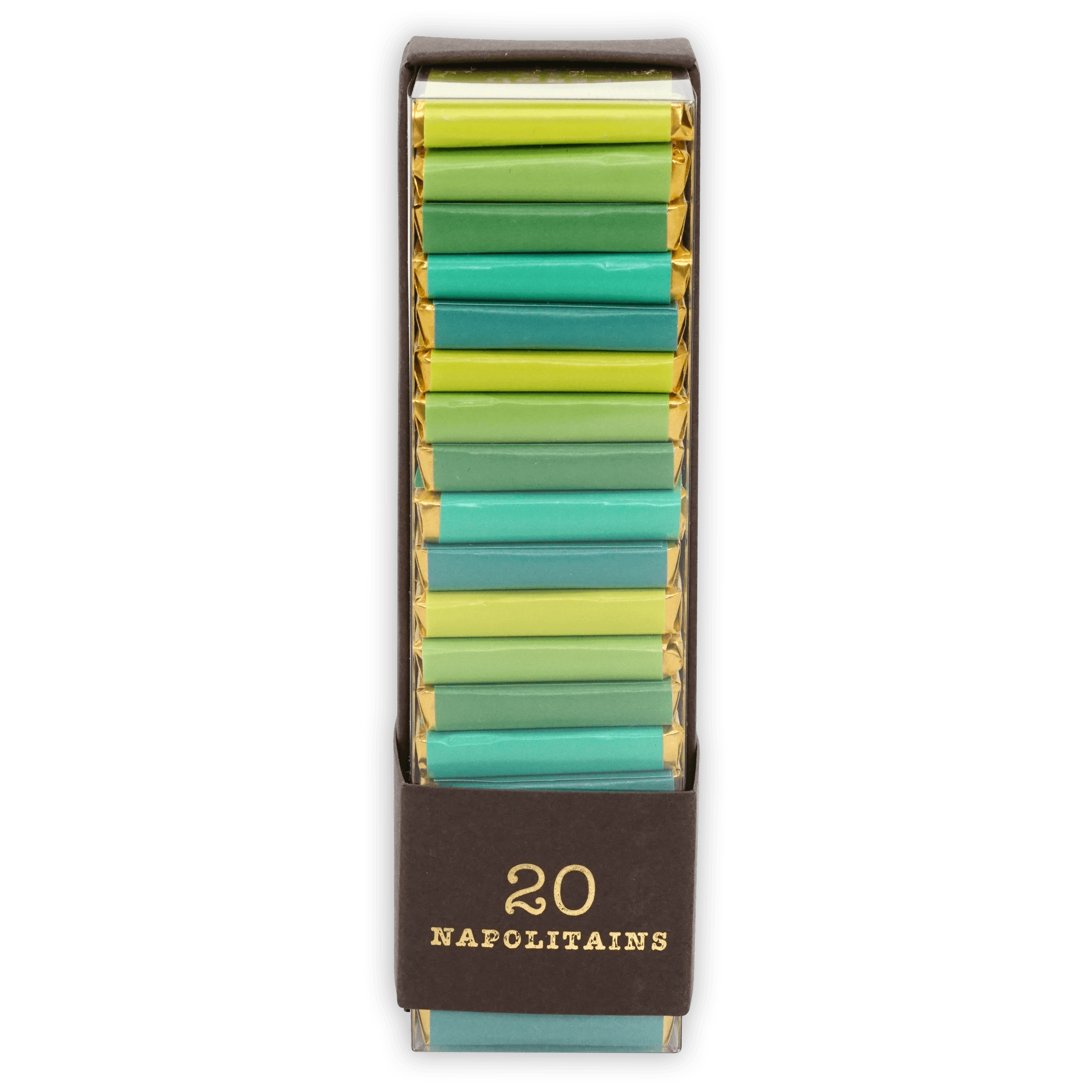 Pralus Napolitans Organic Vintages box of 20 assorted green teal foil-wrapped chocolates