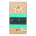 Pralus Perou 75% dark chocolate bar in tan teal wrapper with gold lettering