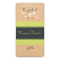 Pralus Trinidad 75% dark chocolate bar with beige-green world map wrapper