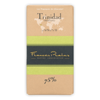 Pralus Trinidad 75% dark chocolate bar with beige-green world map wrapper