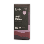 Raaka 100% cacao unroasted dark chocolate bar in black purple wrapper