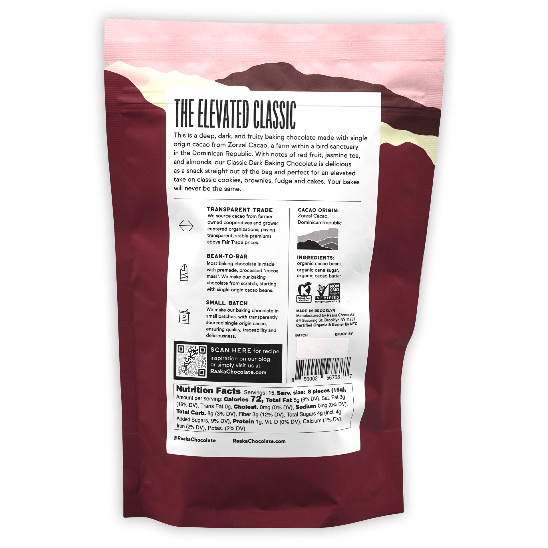 Raaka Baking Chocolate Classic Dark 71% pink maroon foil bag