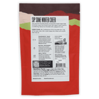 Raaka Candy Cane Hot Chocolate mix packet, red green foil, back label