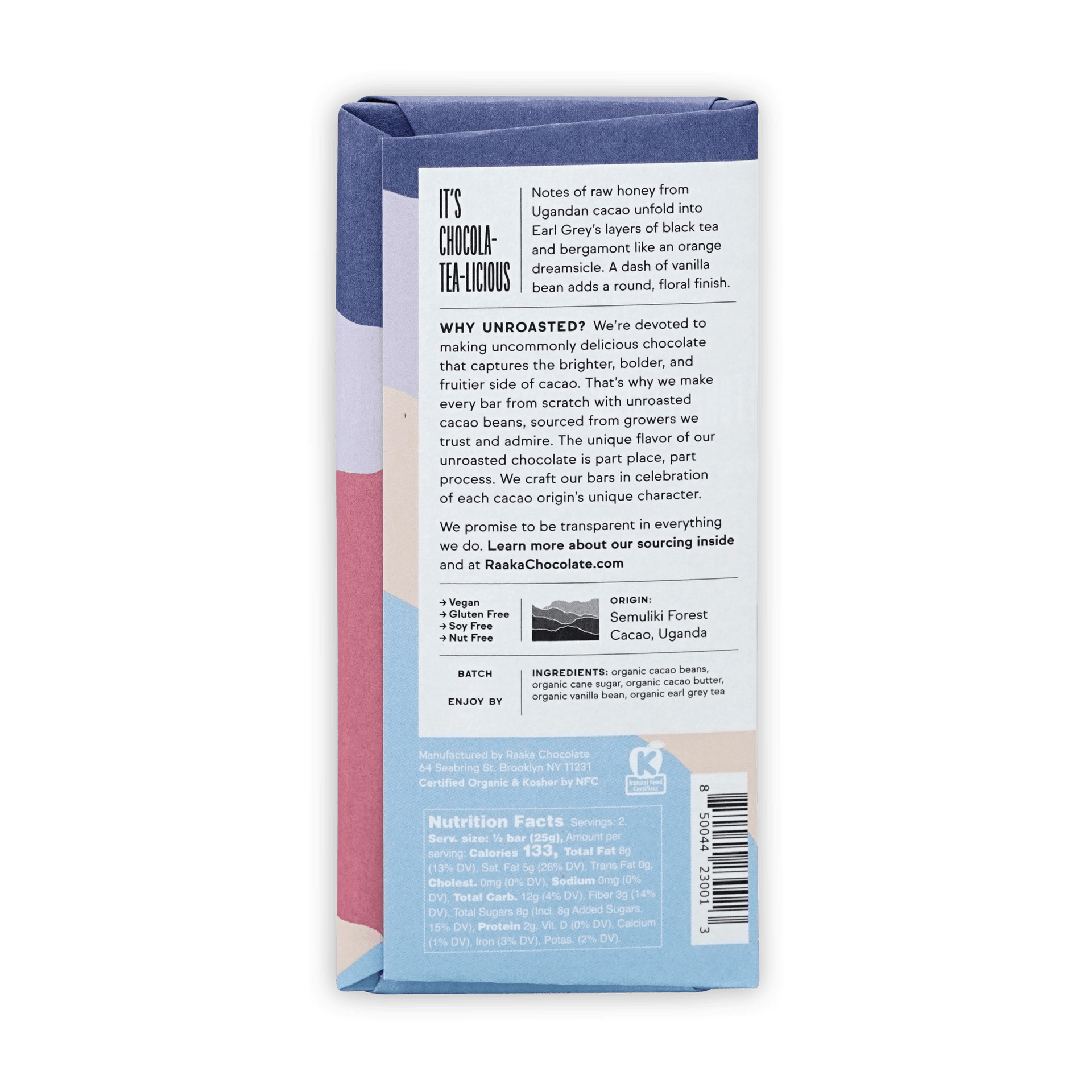 Raaka Earl Grey Chocolate 70% (Limited Edition) back packaging