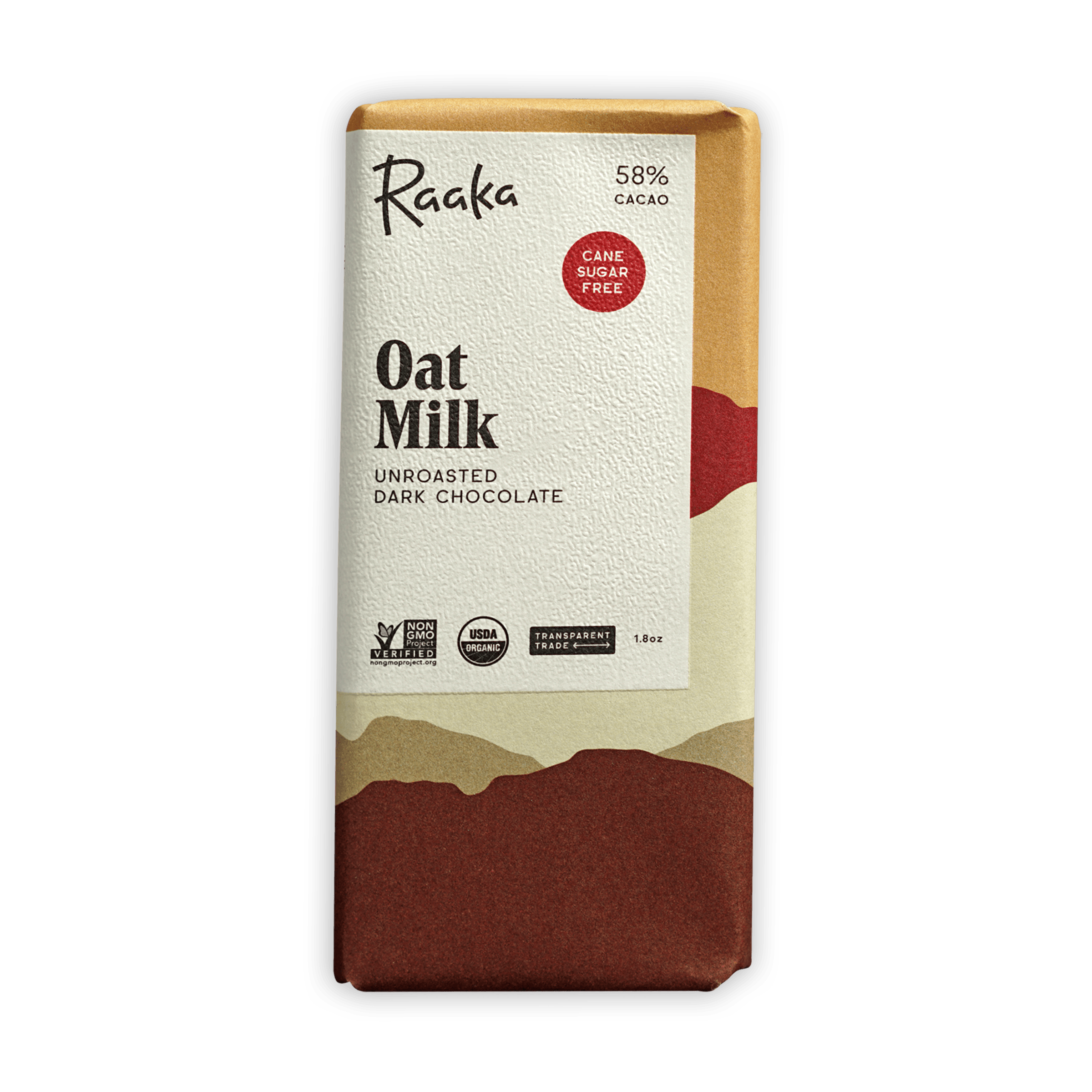 Raaka Oat Milk 58% unroasted dark chocolate bar, organic