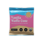 Raaka Vanilla Waffle Cone 61% bar in pink blue foil wrapper