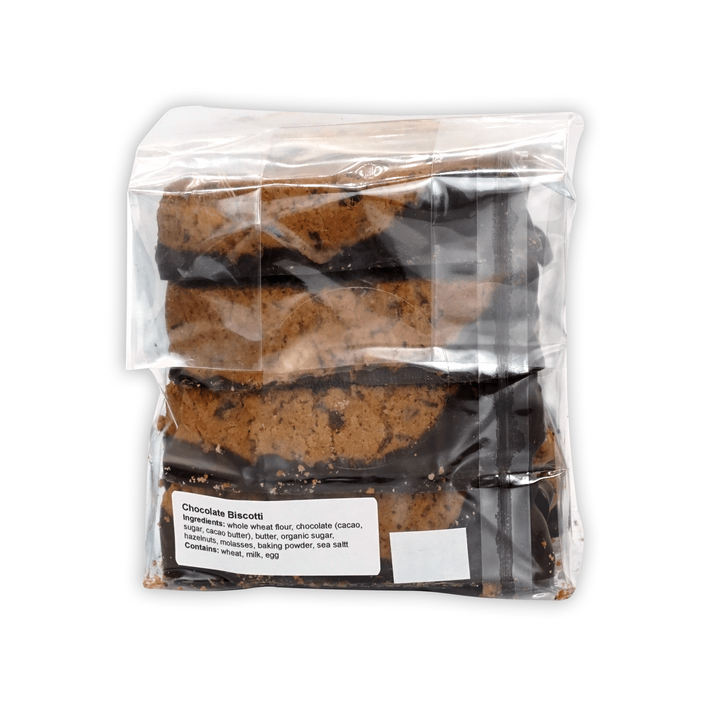 Ranger Chocolate Hazelnut Biscotti: 3 cookies in clear bag