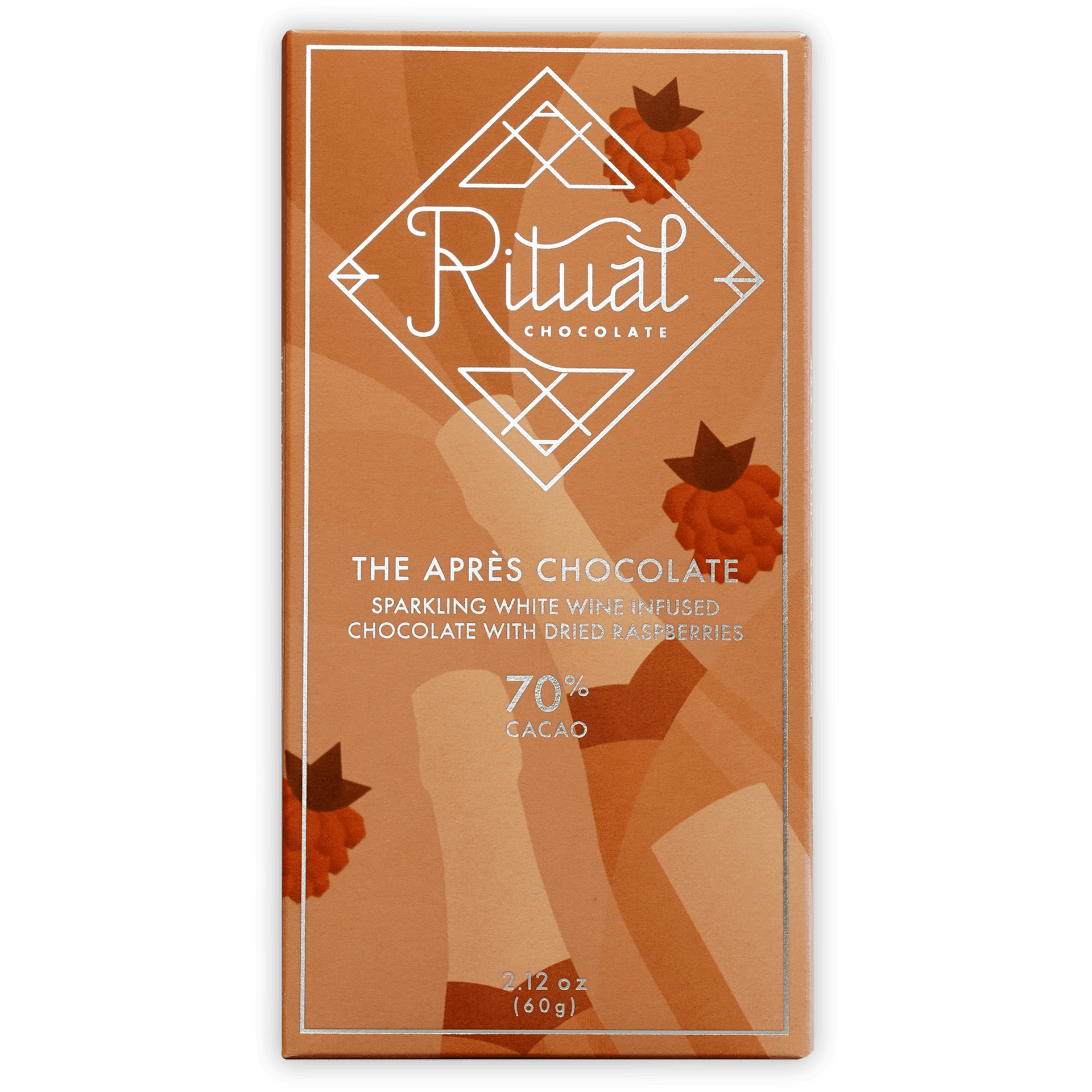 Ritual Après 70% cacao chocolate bar with raspberry and sparkling wine