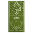 Ritual Ecuador 75% olive green bar with white geometric design and Ecuador Camino Verde text