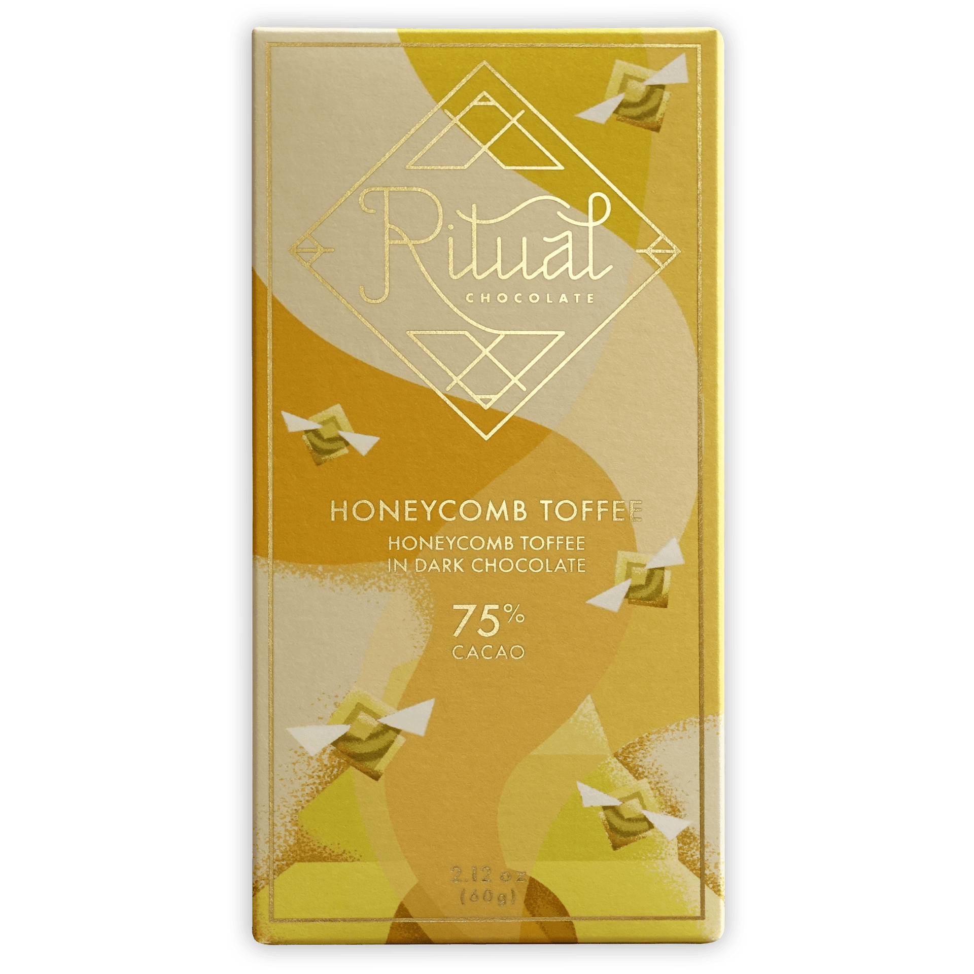 Ritual Honeycomb Toffee 75% dark chocolate bar in gold foil