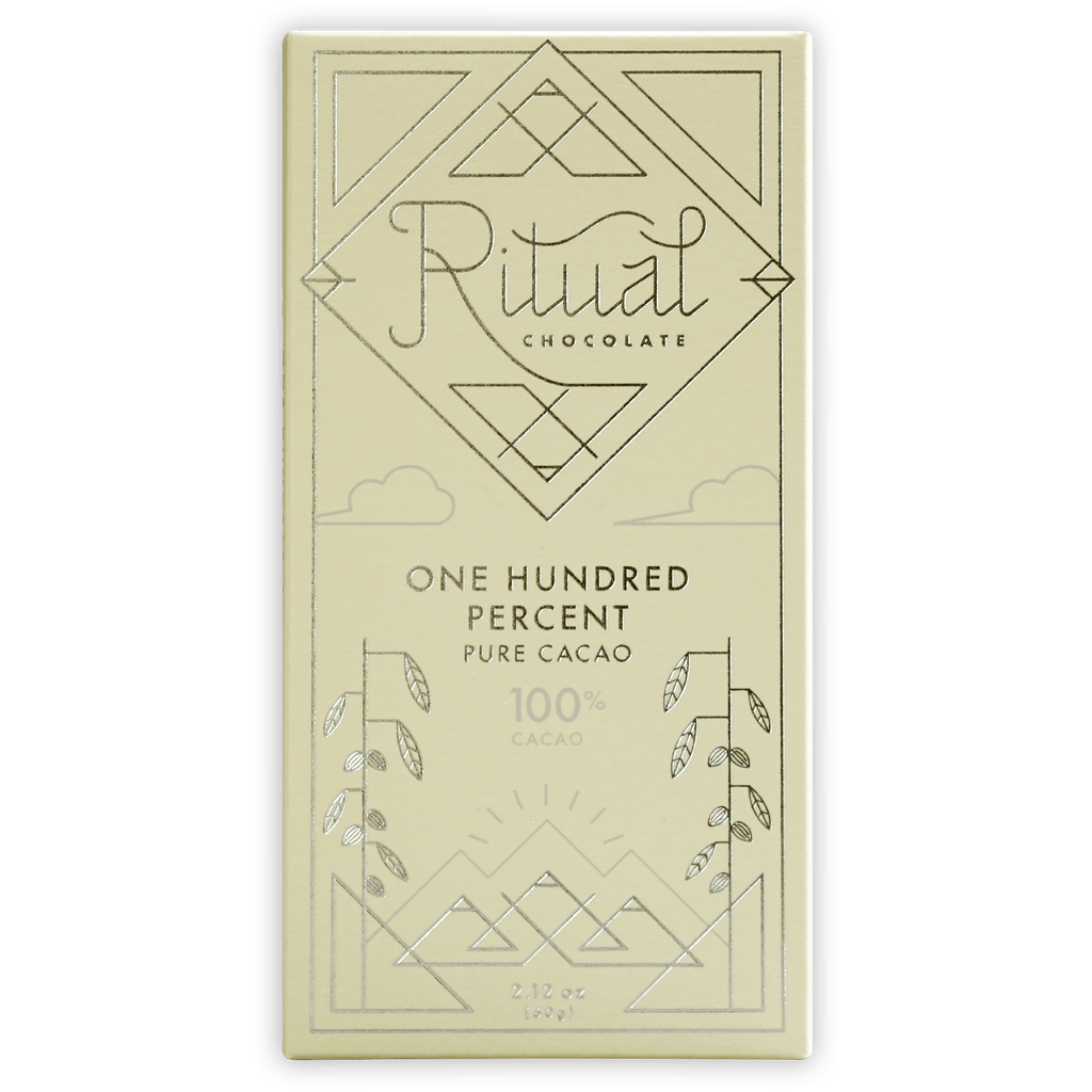 Ritual One Hundred Percent 100% cream chocolate bar with geometric silver design