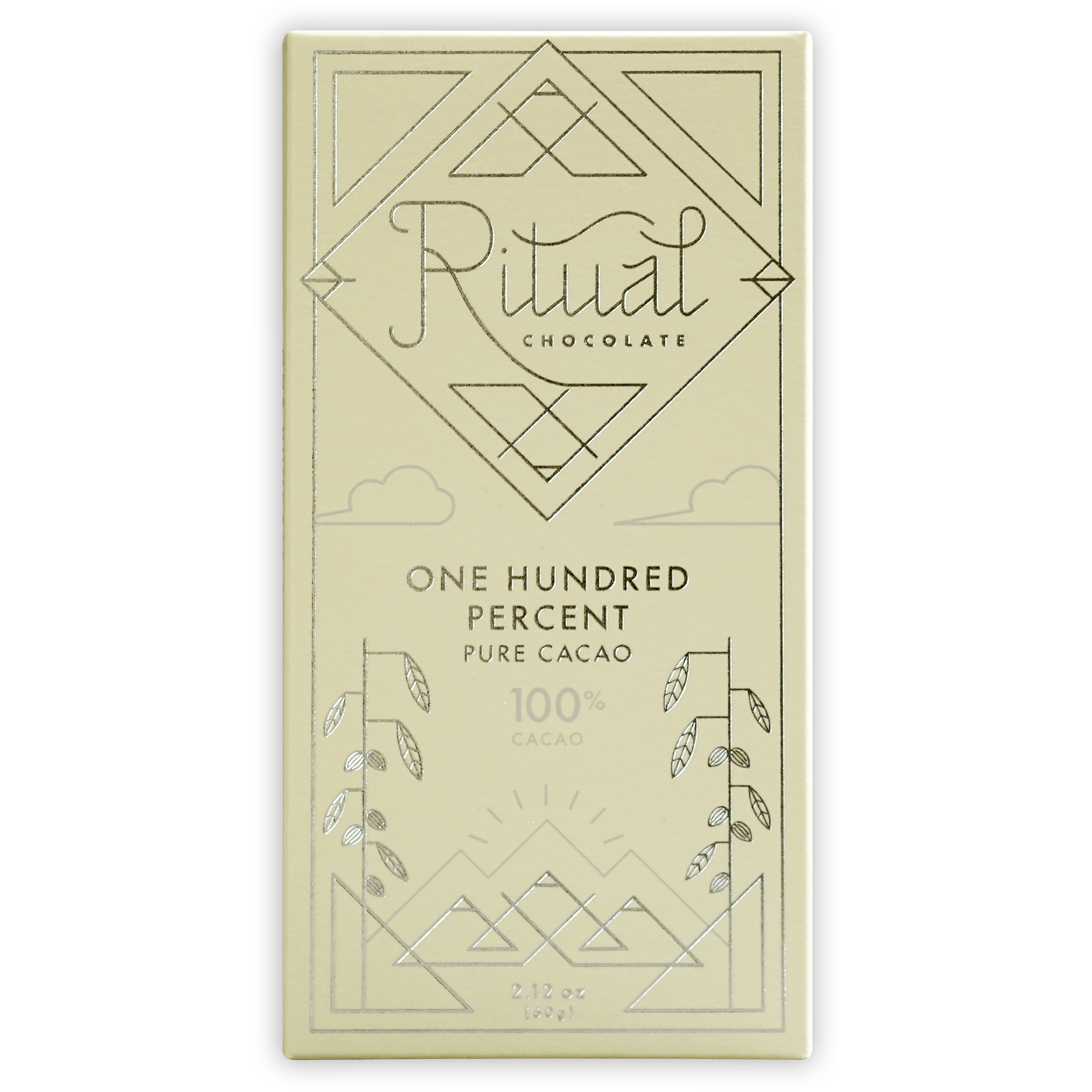 Ritual One Hundred Percent 100% cream chocolate bar with geometric silver design