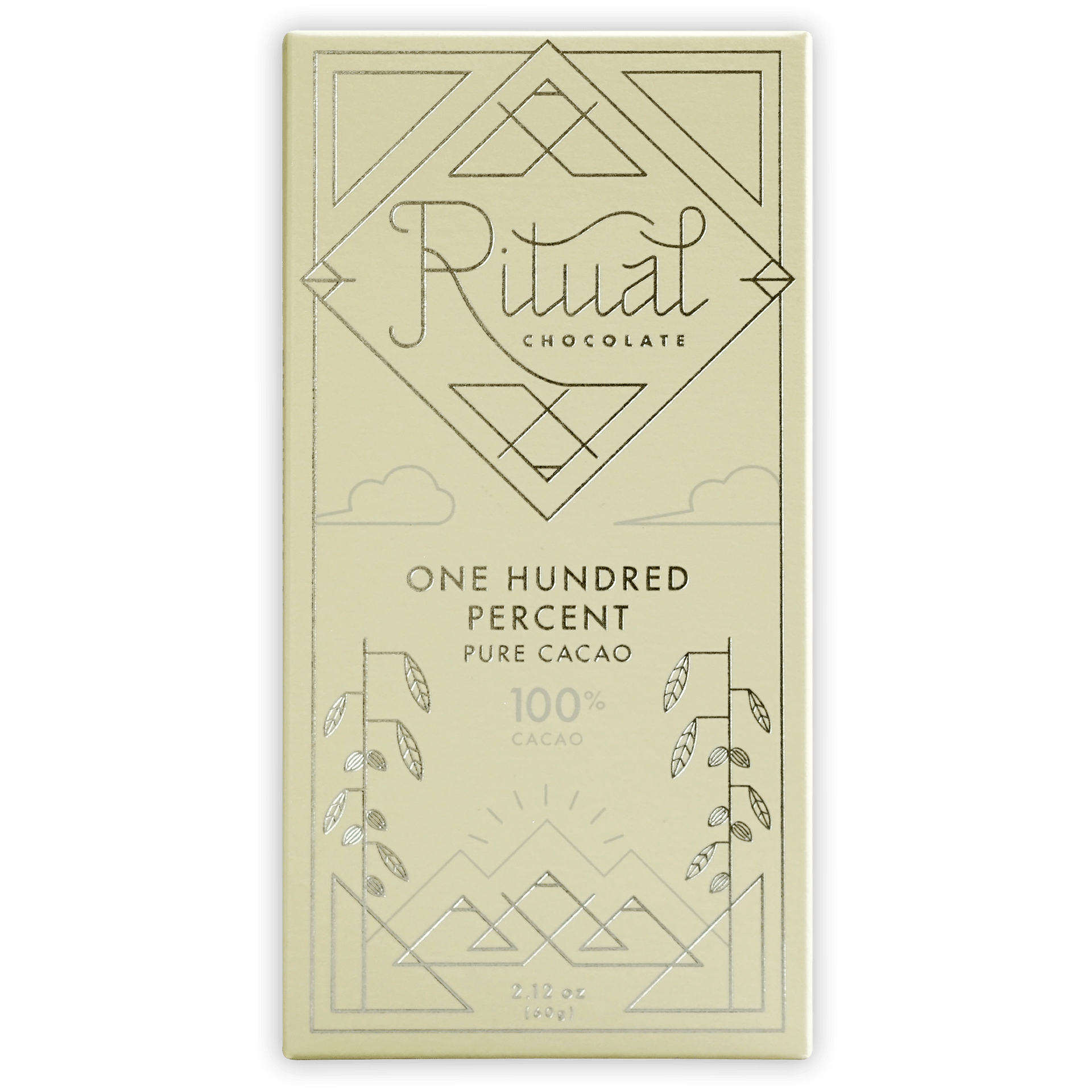Ritual One Hundred Percent 100% cream chocolate bar with geometric silver design