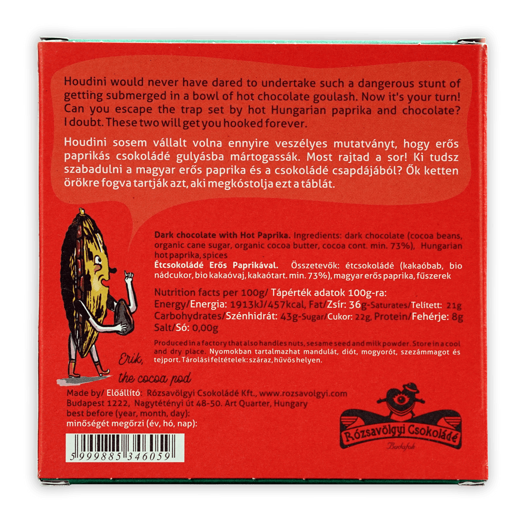 Rózsavölgyi Csokoládé Eros 73% dark chocolate with hot paprika box