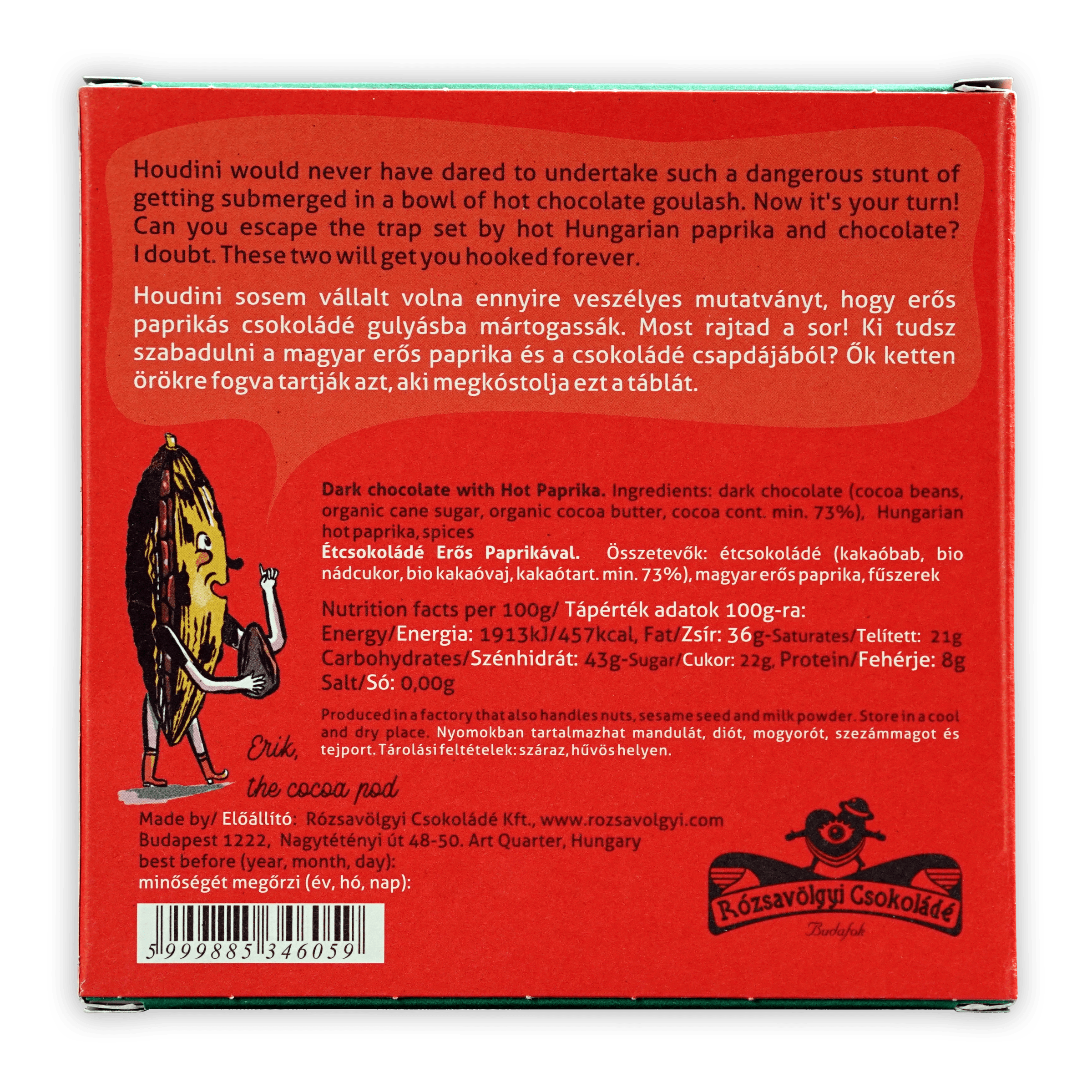 Rózsavölgyi Csokoládé Eros 73% dark chocolate with hot paprika box