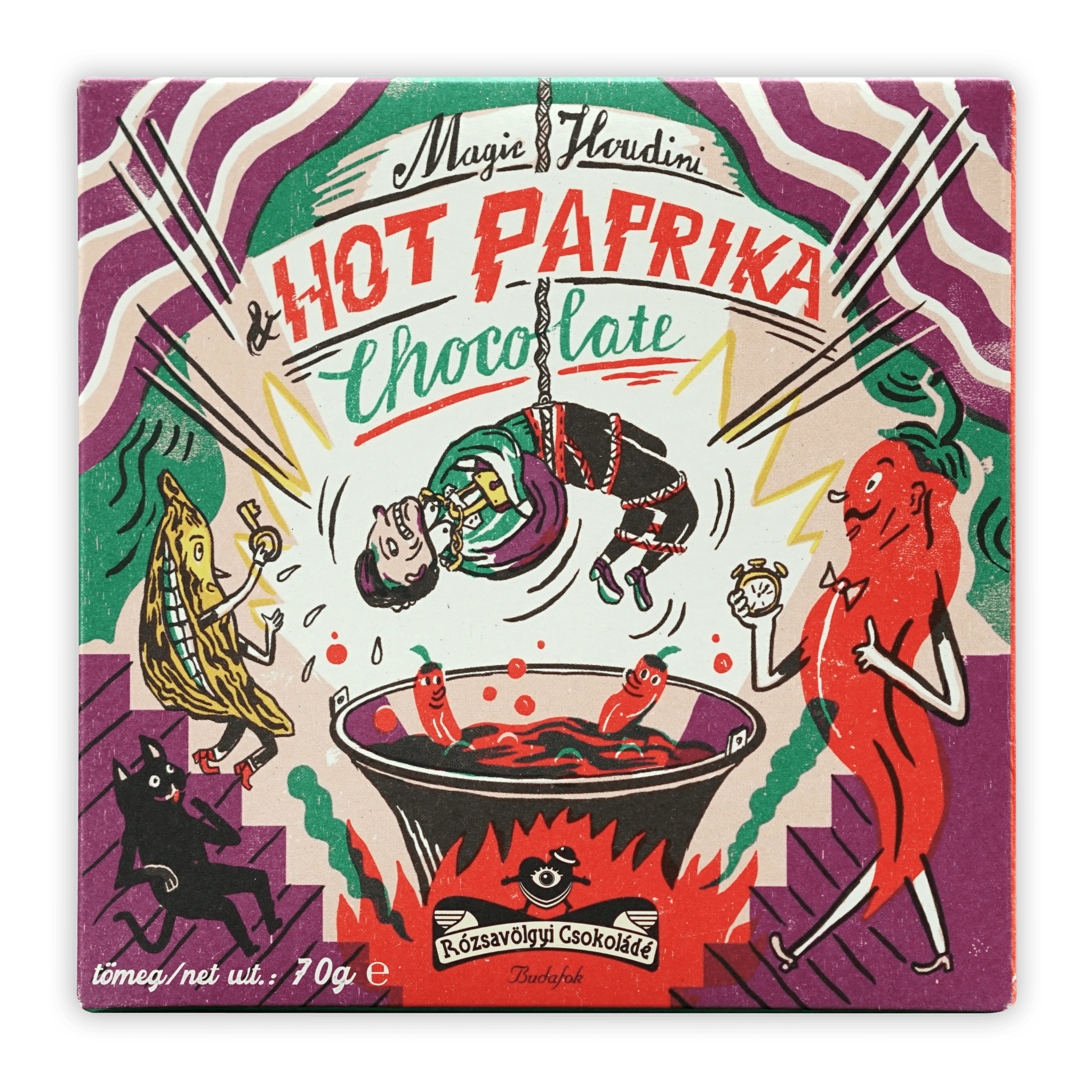 Rózsavölgyi Csokoládé Eros 73% hot paprika chocolate box illustration