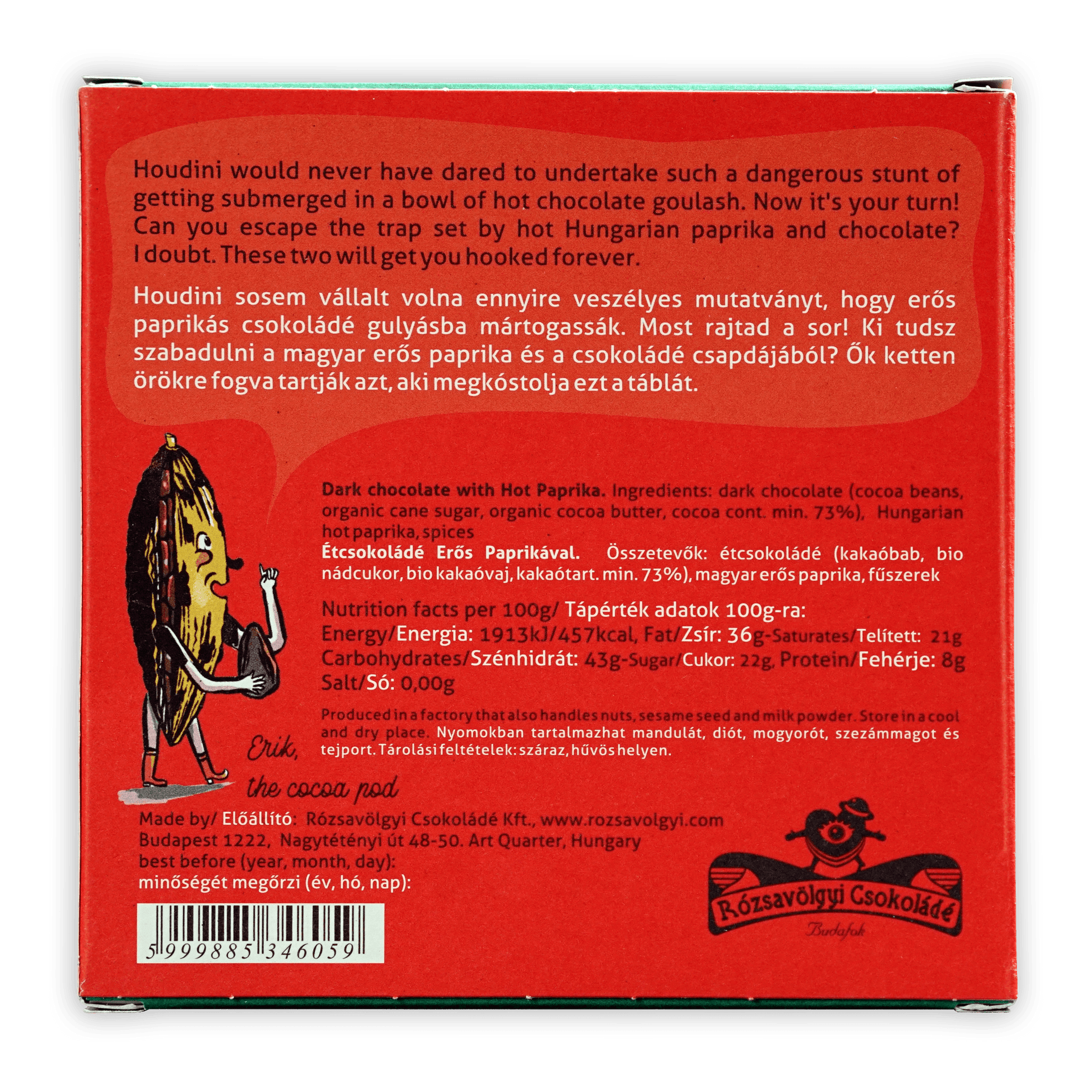 Rózsavölgyi Csokoládé Eros 73% dark chocolate with hot paprika box