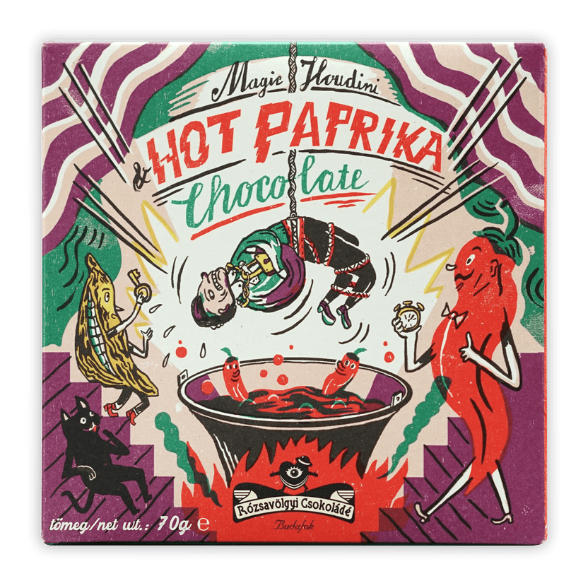 Rózsavölgyi Csokoládé Eros 73% hot paprika chocolate box illustration