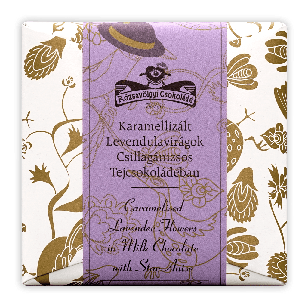 Rózsavölgyi Csokoládé milk chocolate bar with caramelized lavender and star anise