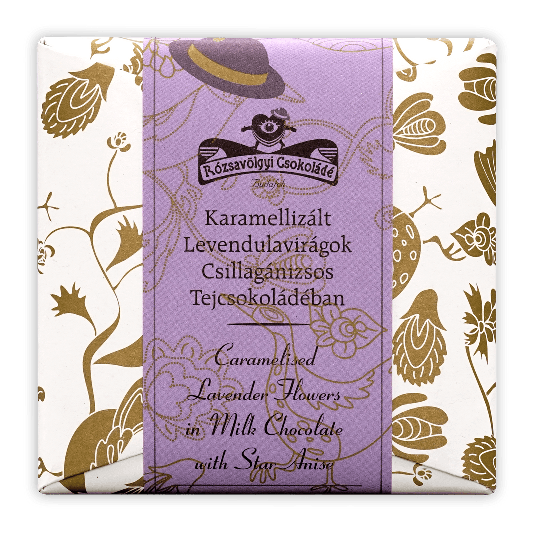 Rózsavölgyi Csokoládé Milk Chocolate w/ Caramelized Lavender Flowers 40%