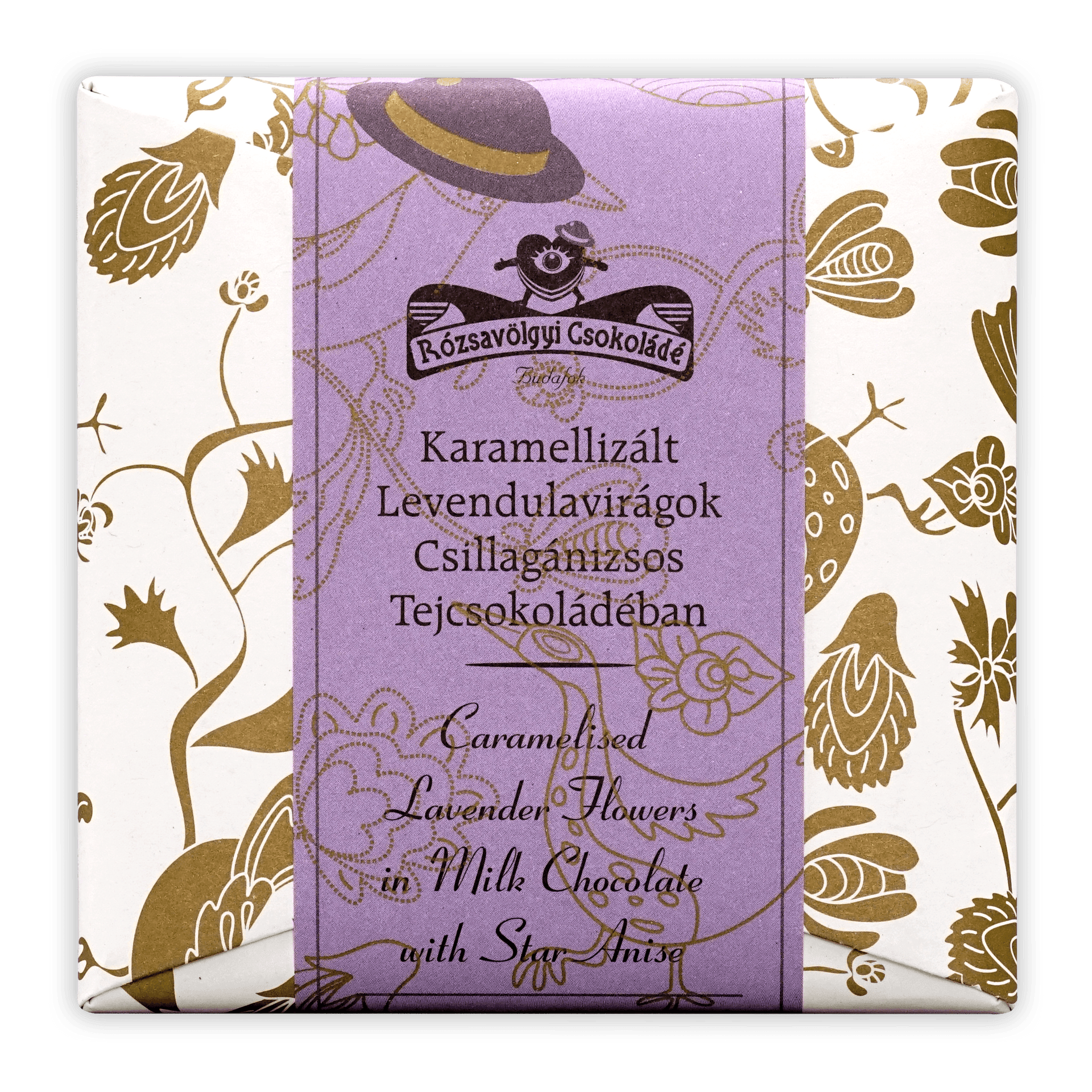 Rózsavölgyi Csokoládé milk chocolate bar with caramelized lavender and star anise