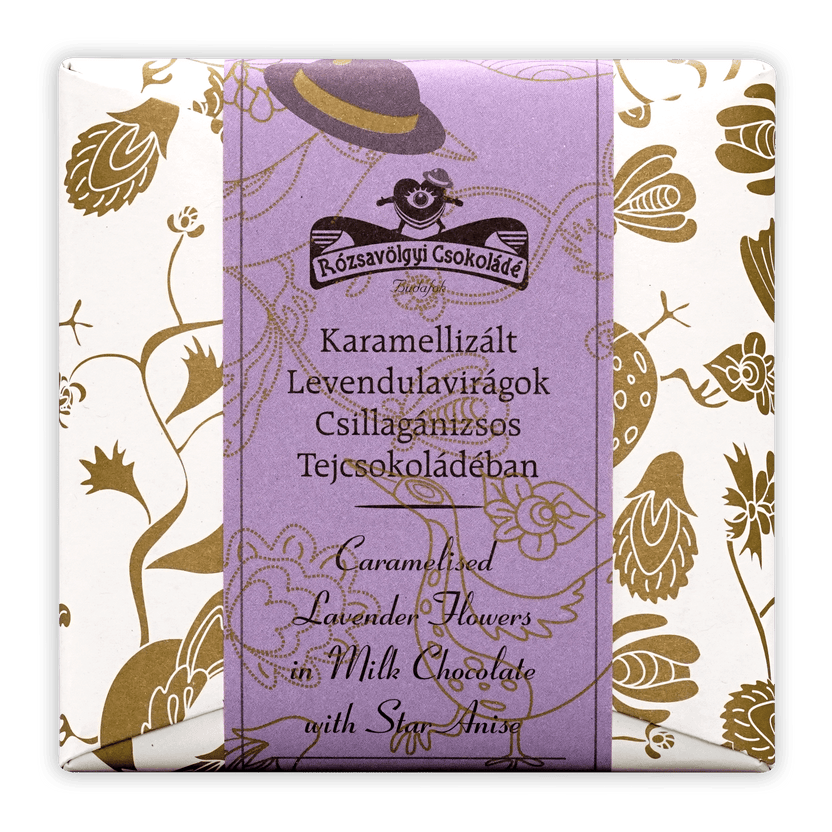 Rózsavölgyi Csokoládé milk chocolate bar with caramelized lavender and star anise