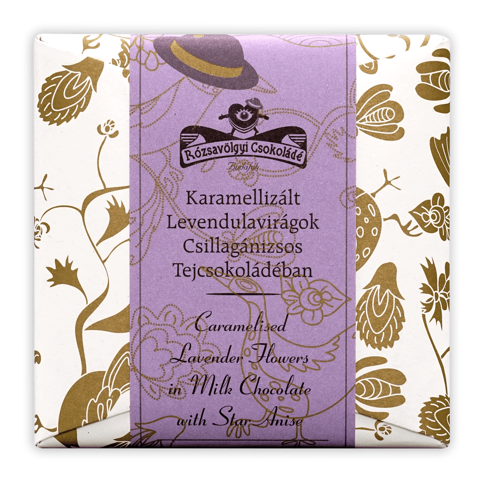 Rózsavölgyi Csokoládé milk chocolate bar with caramelized lavender and star anise