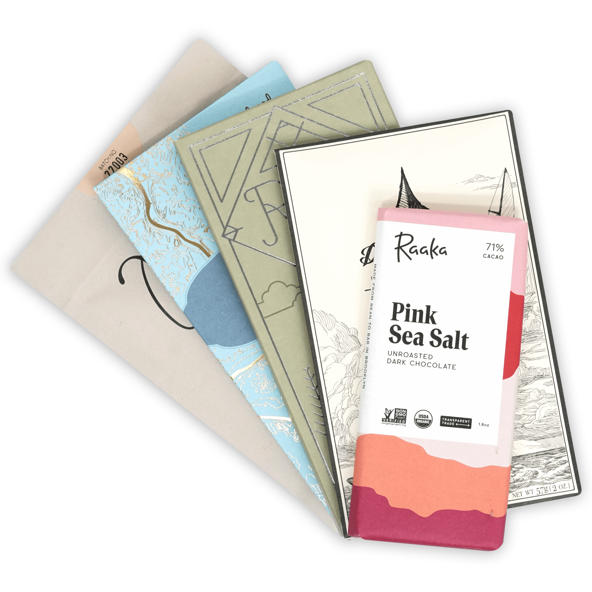 Raaka pink sea salt unroasted dark chocolate bar in Best of Salt Bundle