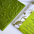 Rózsavölgyi Csokoládé vibrant green white chocolate bar with floral emboss, spices, lemon oil and matcha