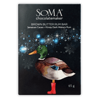 Soma Brown Butter Rum Bar with green-headed duck in red boots, snowflakes