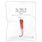 Soma Chocolatemaker Maya spicy drinking chocolate white pouch with chili watercolor