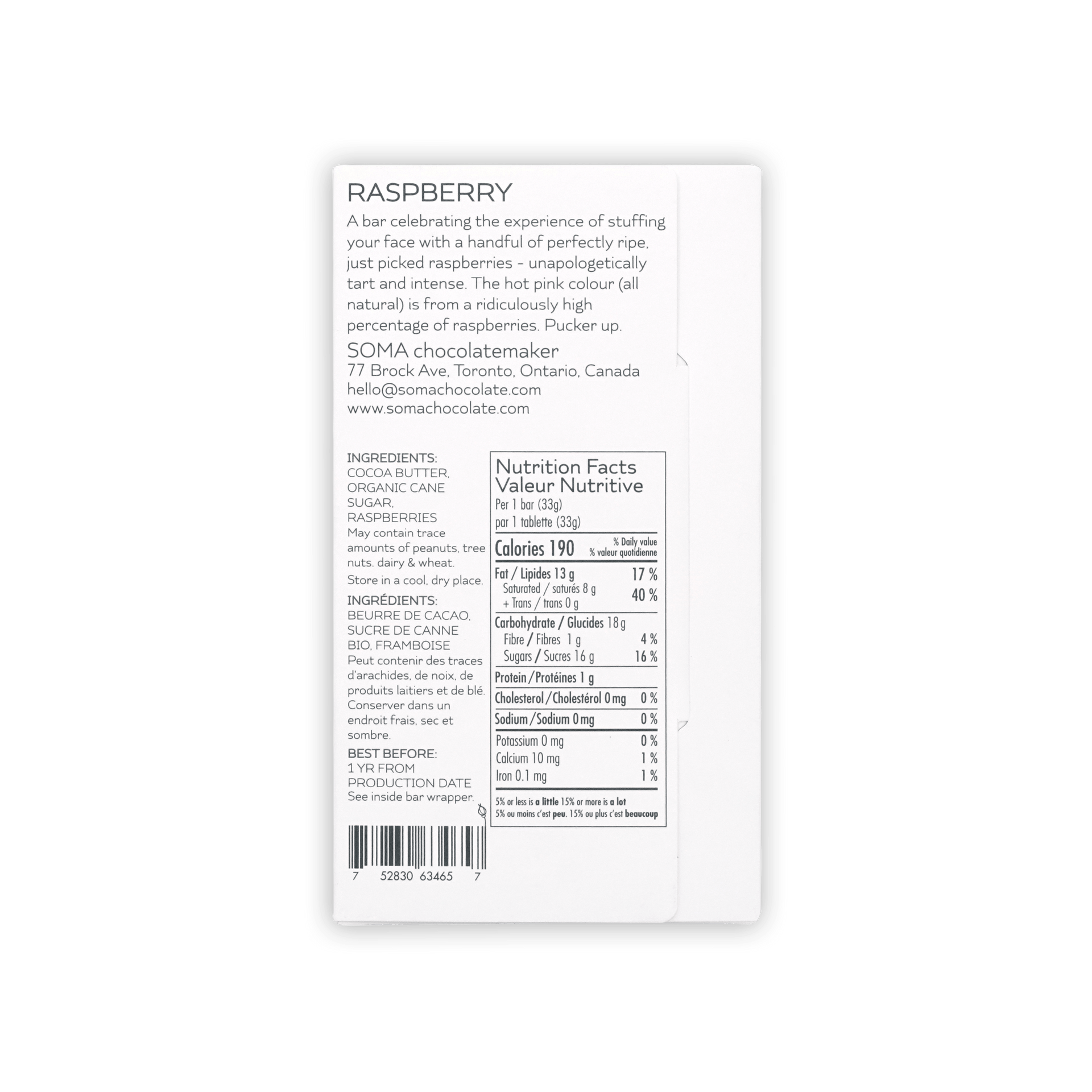 Soma Mini Raspberry Bar white rectangular wrapper