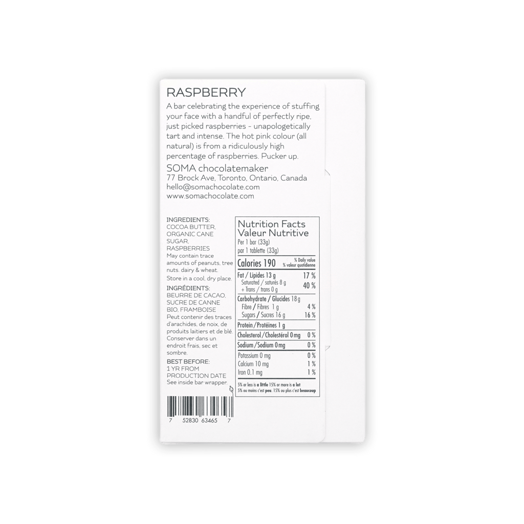 Soma Mini Raspberry Bar white rectangular wrapper