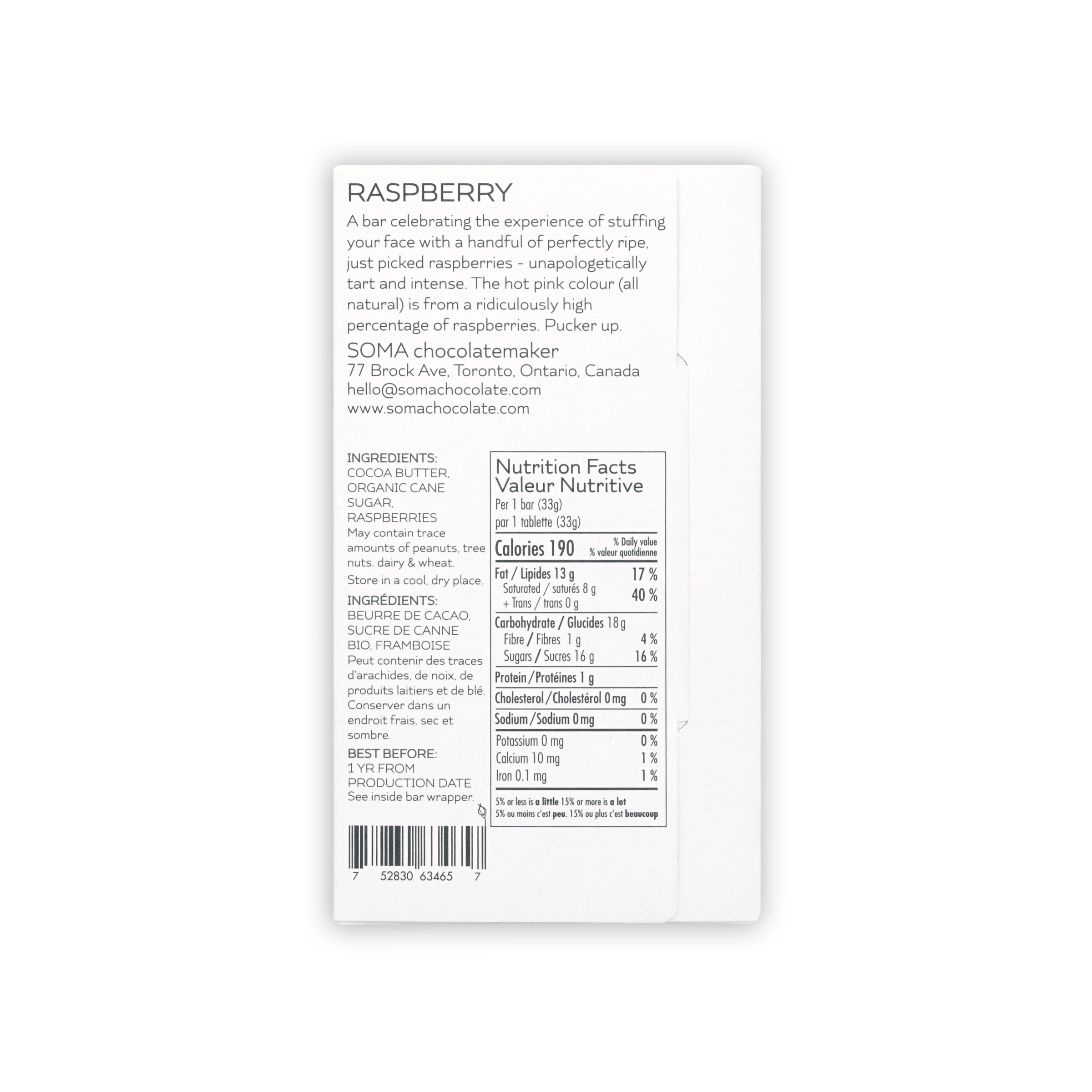Soma Mini Raspberry Bar white rectangular wrapper