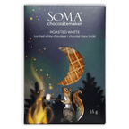 Soma Roasted White Chocolate bar in dark blue package with squirrel illustration