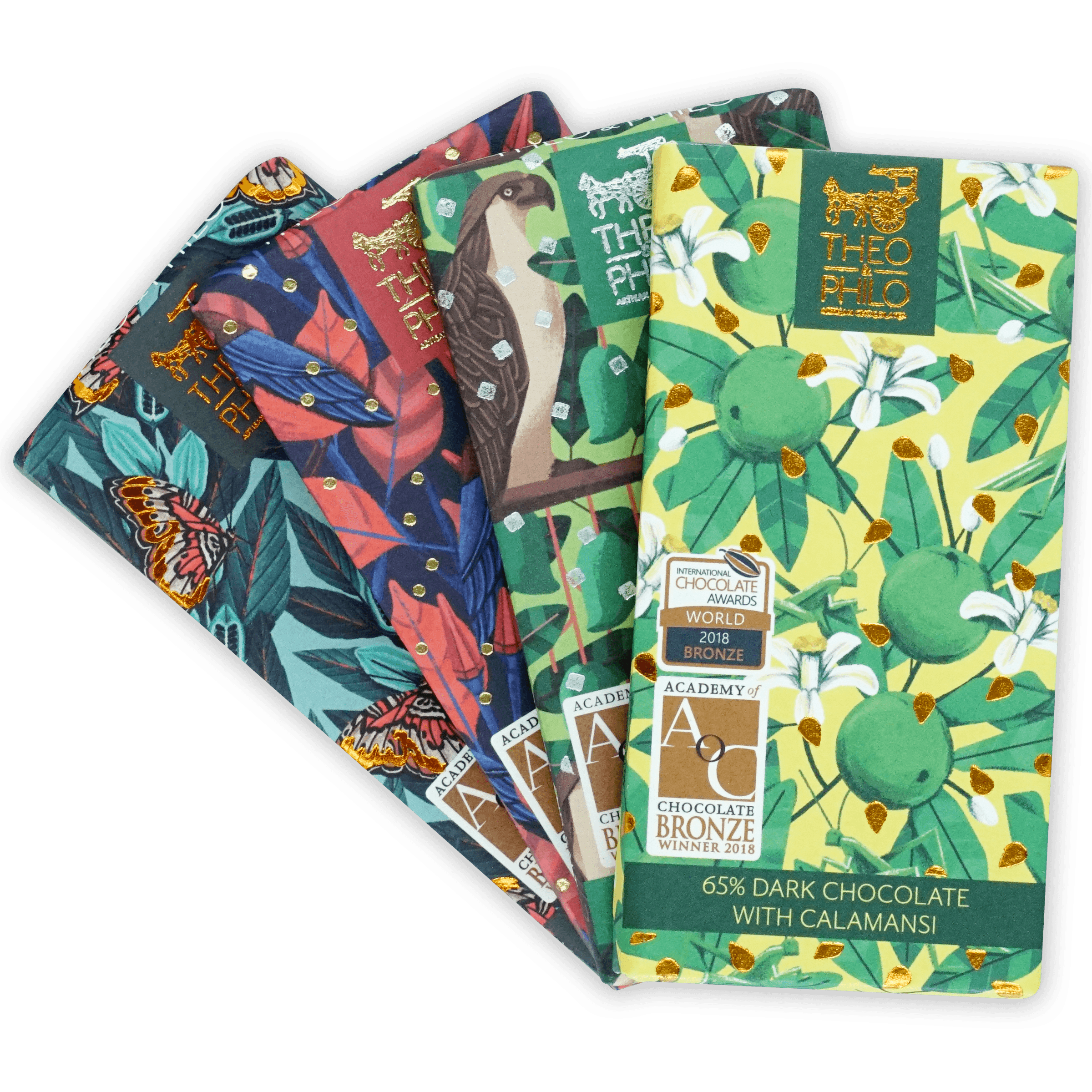 Theo & Philo Filipino Chocolate Bundles: vibrant green-yellow bar with calamansi and flowers