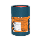Teal cylindrical Theo & Philo Mango Coconut Chocolate Crunch 65% with Philippine cocoa butter label