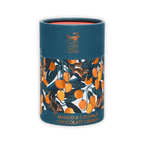 Theo & Philo Mango Coconut Chocolate Crunch 65% teal can with mango squirrel art