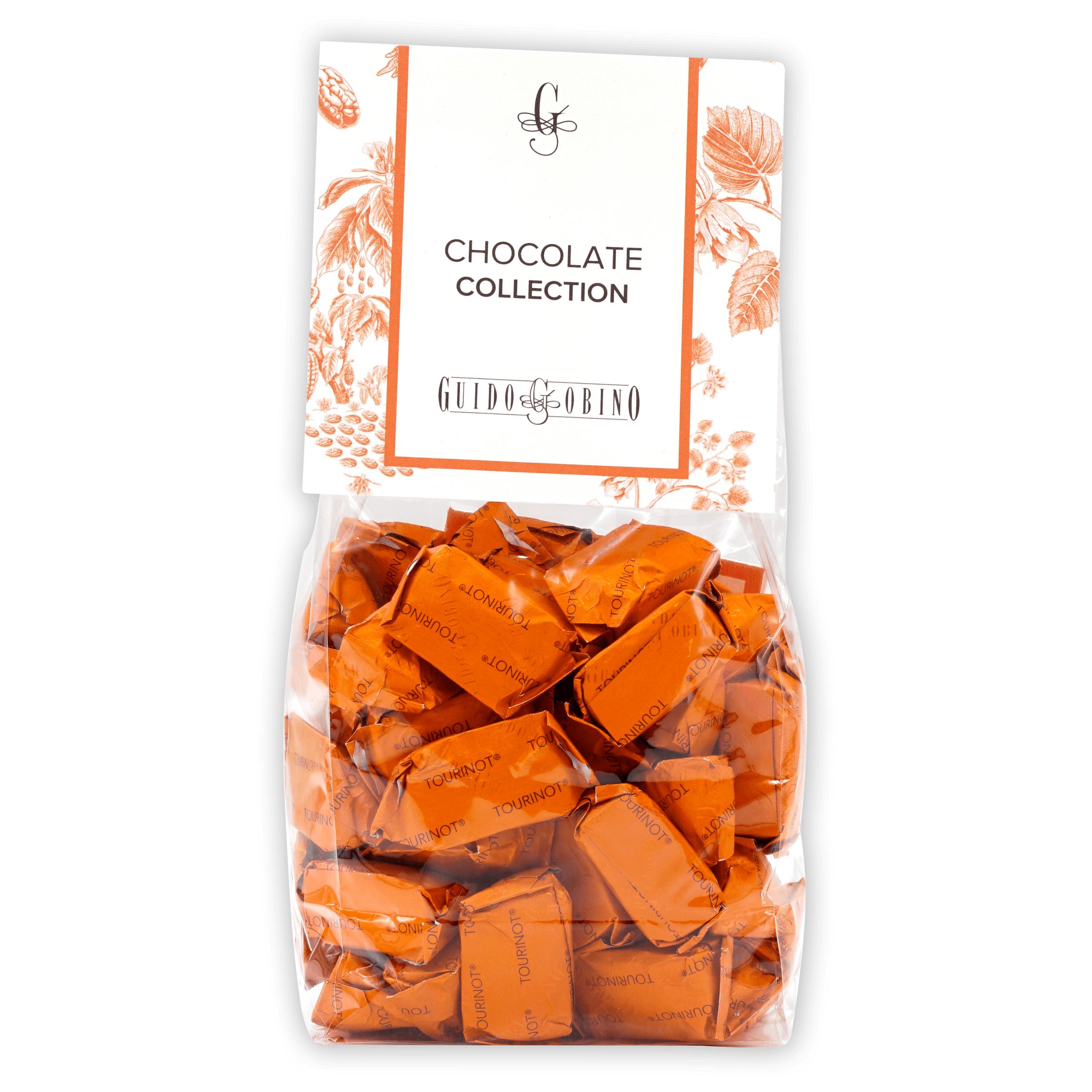 Guido Gobino Tourinot Classico bag of wrapped orange chocolate candies
