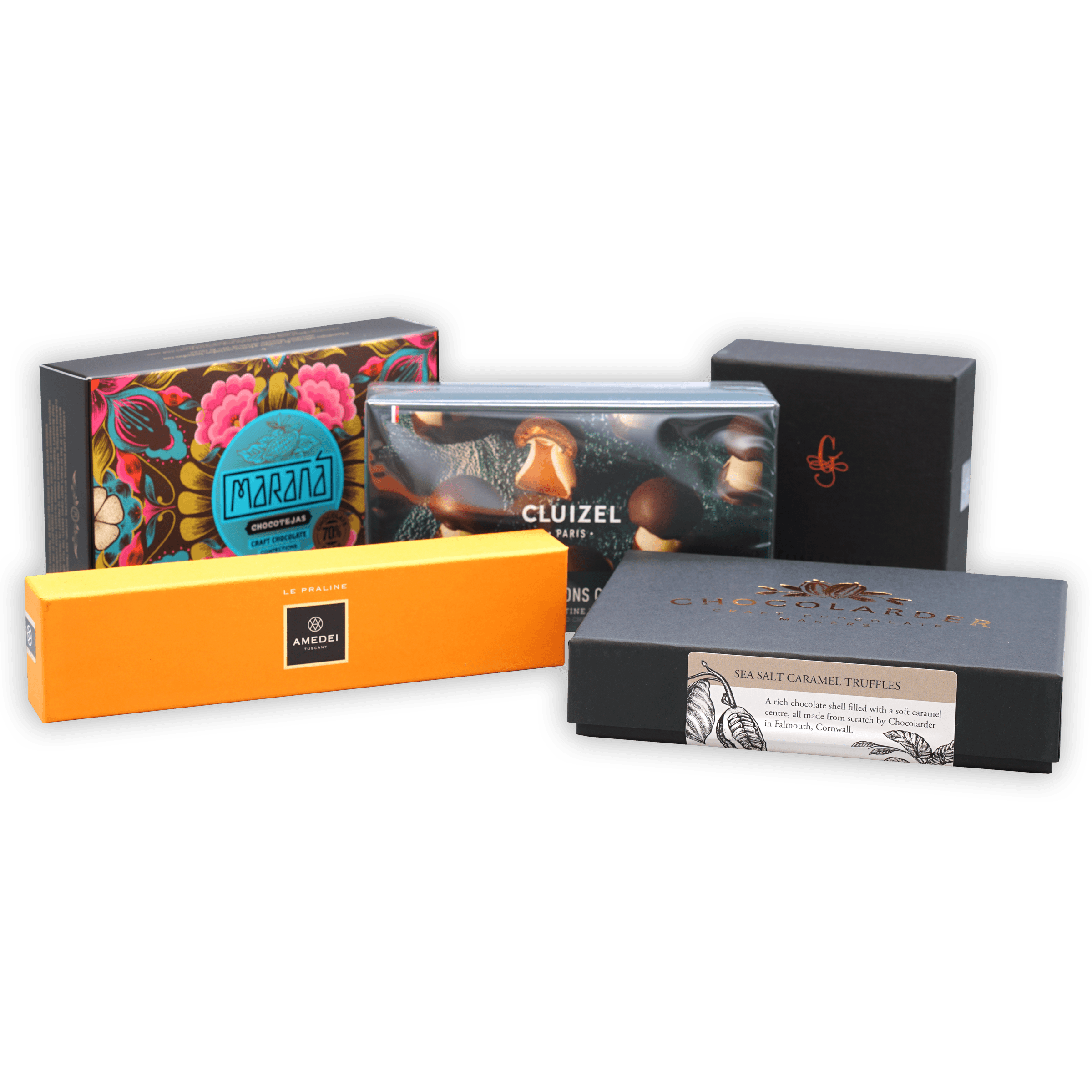 Vibrant Amedei chocolate box in Ultimate Chocolate Truffle & Praline Bundle