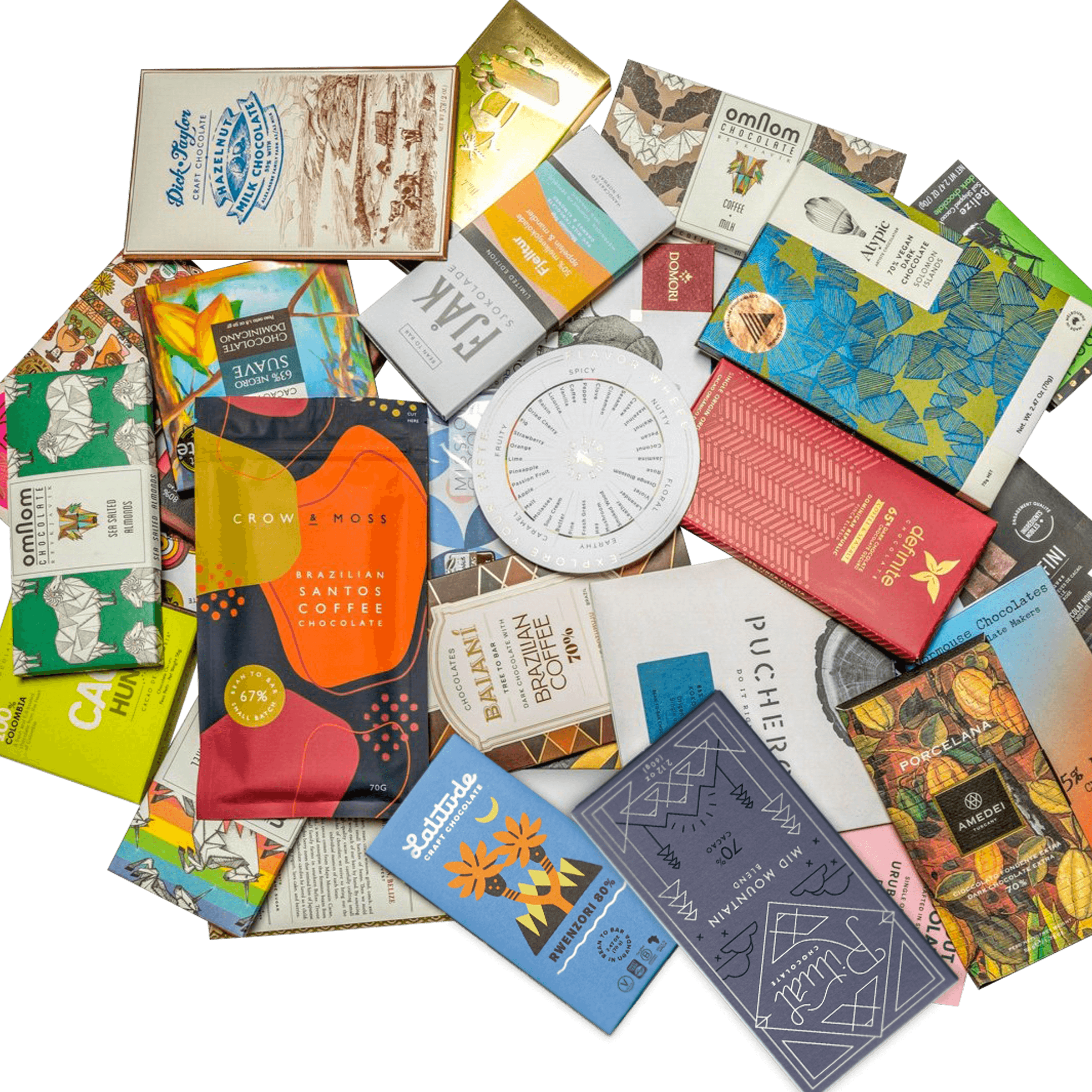 Bar & Cocoa Ultimate Chocolate Tote with 25 vibrant artisanal bars from Brazil