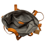 Gray canvas Bar & Cocoa Ultimate Chocolate Tote with tan leather handles