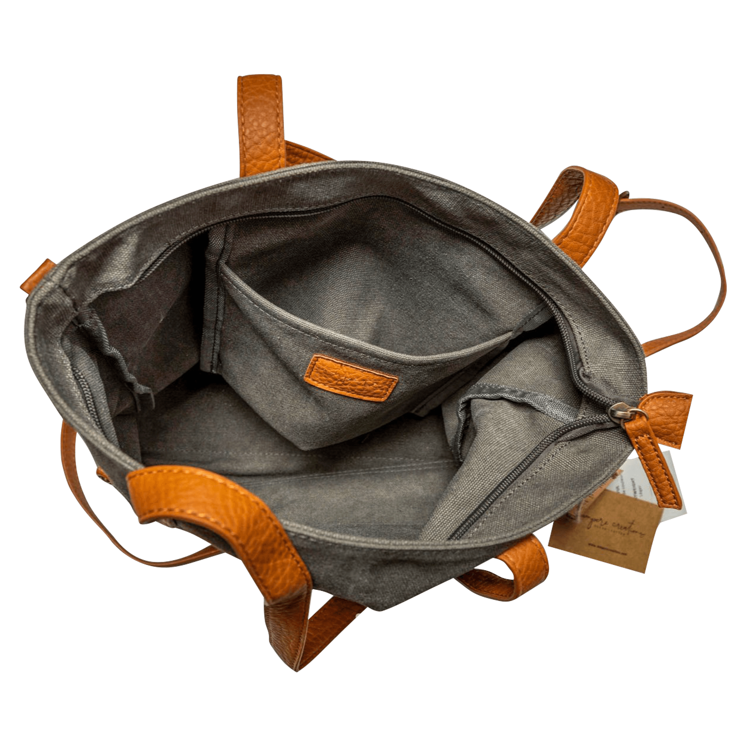 Gray canvas Bar & Cocoa Ultimate Chocolate Tote with tan leather handles